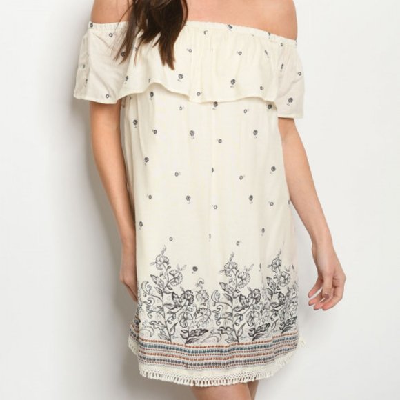 OFF SHOULDER IVORY BOHO STYLE DRESS - Picture 2 of 8